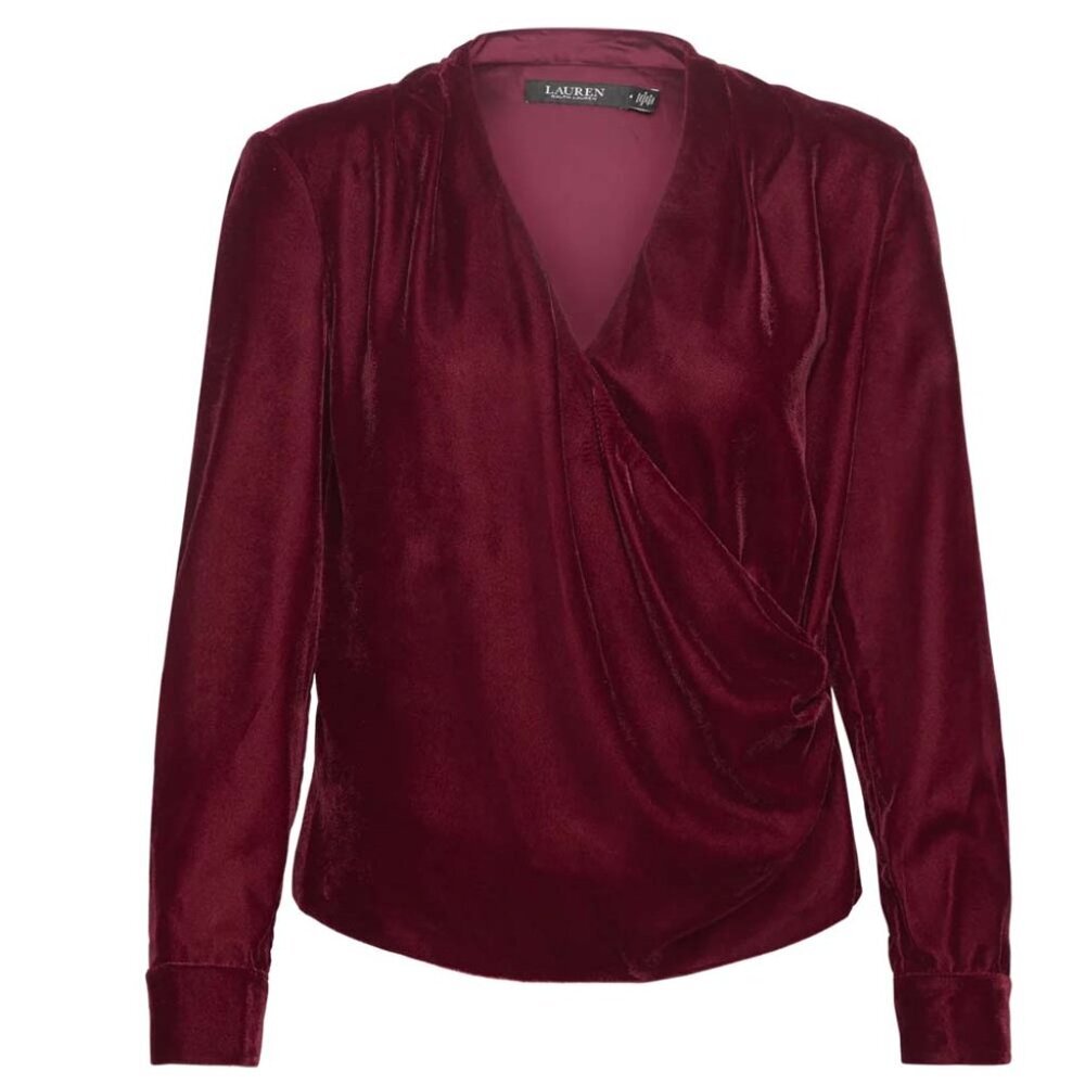 NWT Lauren Ralph Lauren Women's Pleated Velvet Surplice Blouse 6